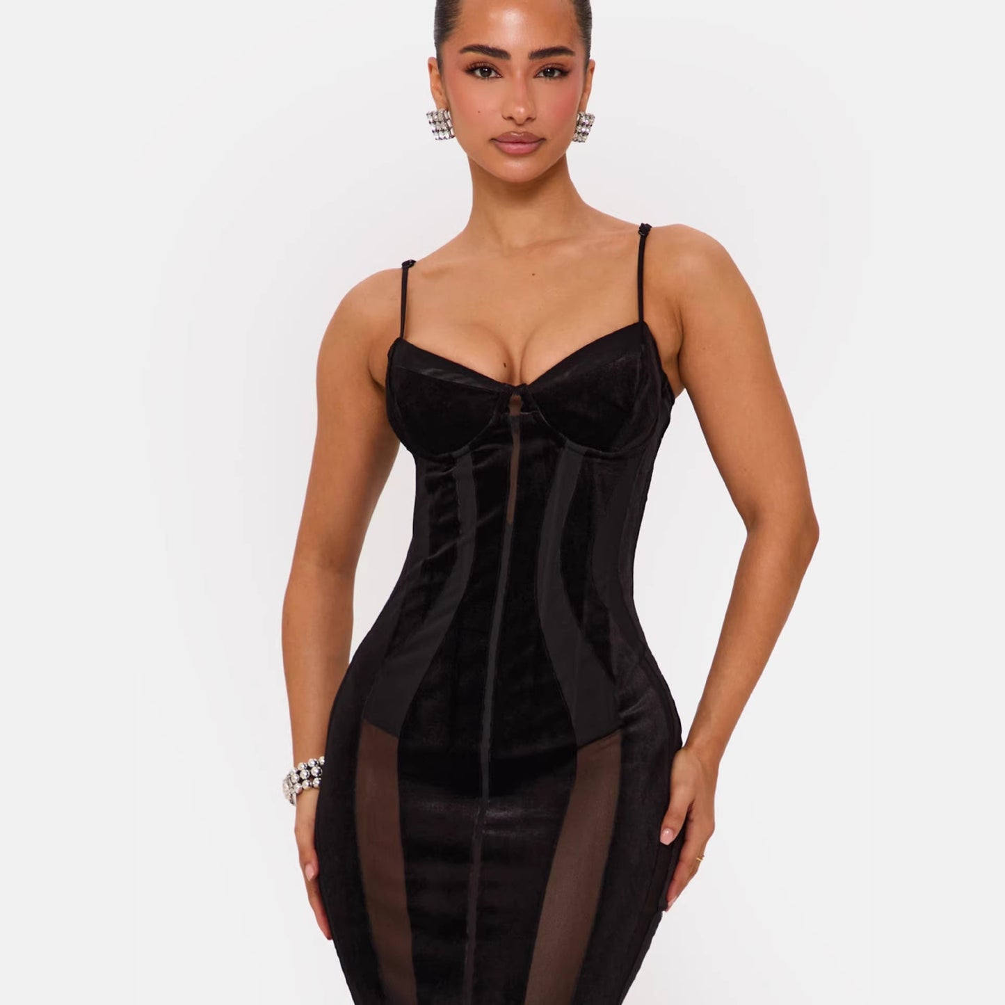Damen Bodycon Kleid Korsett-Oberteil Transparent