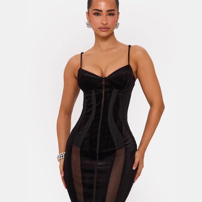 Damen Bodycon Kleid Korsett-Oberteil Transparent
