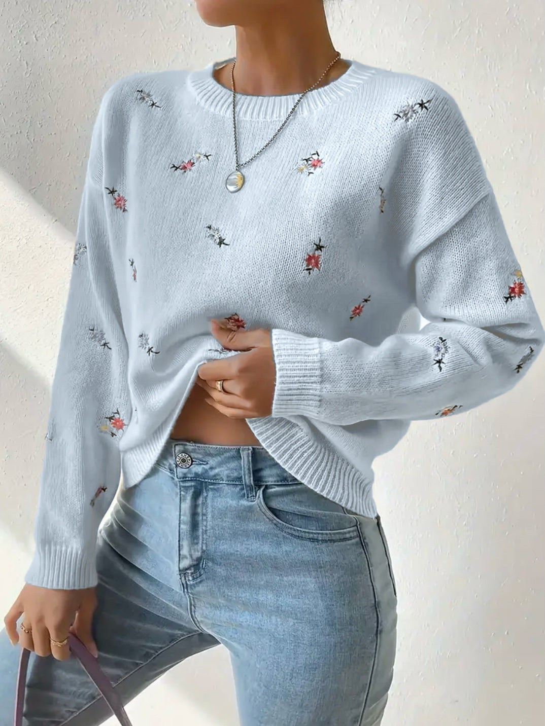 Damen Pulli Floral Stickerei Lässig Norvielle