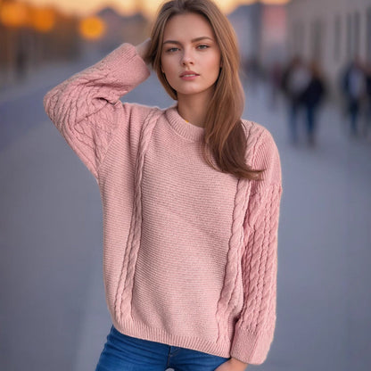 Damen Grobstrickpullover Zopf-Design Voluminöse Ärmel Norvielle