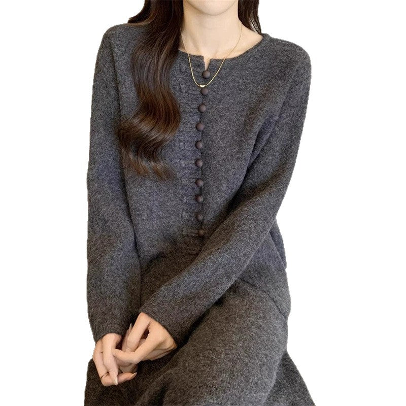 Damen Strickensemble Dekorative Knöpfe Eleganter Schnitt Norvielle