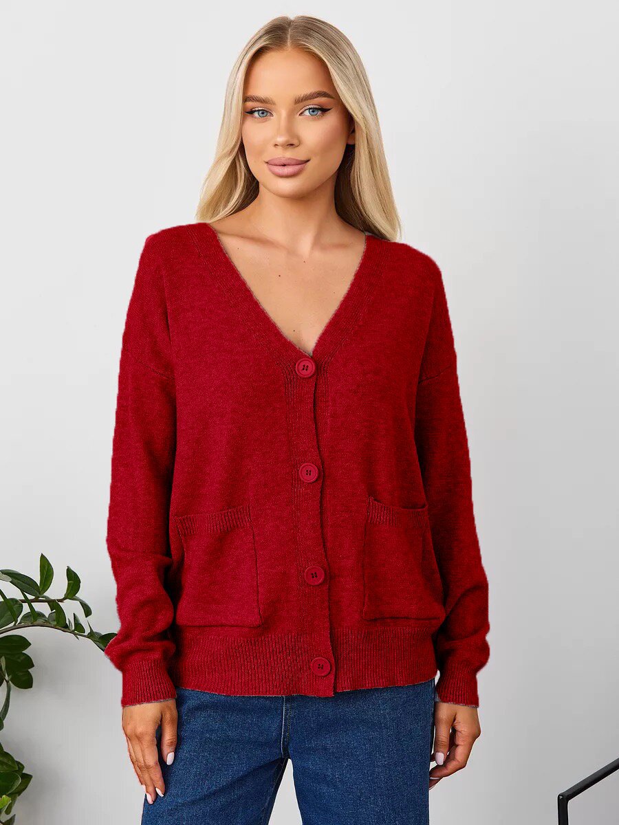 Damen Strickcardigan V-Ausschnitt Taschen Norvielle