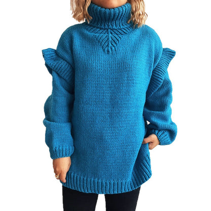 Damen Strickpullover Rüschen-Details Hochkragen Norvielle