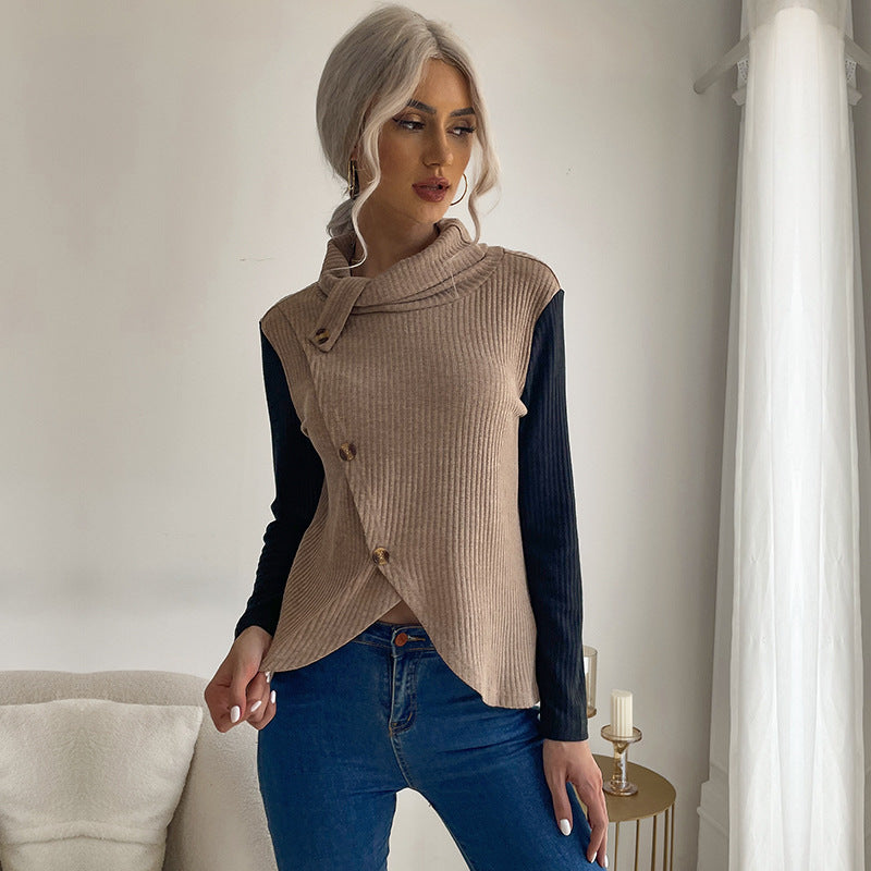 Damen Strickpullover Asymmetrisch Dekorativer Kragen Norvielle
