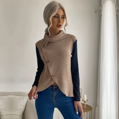 Damen Strickpullover Asymmetrisch Dekorativer Kragen Norvielle