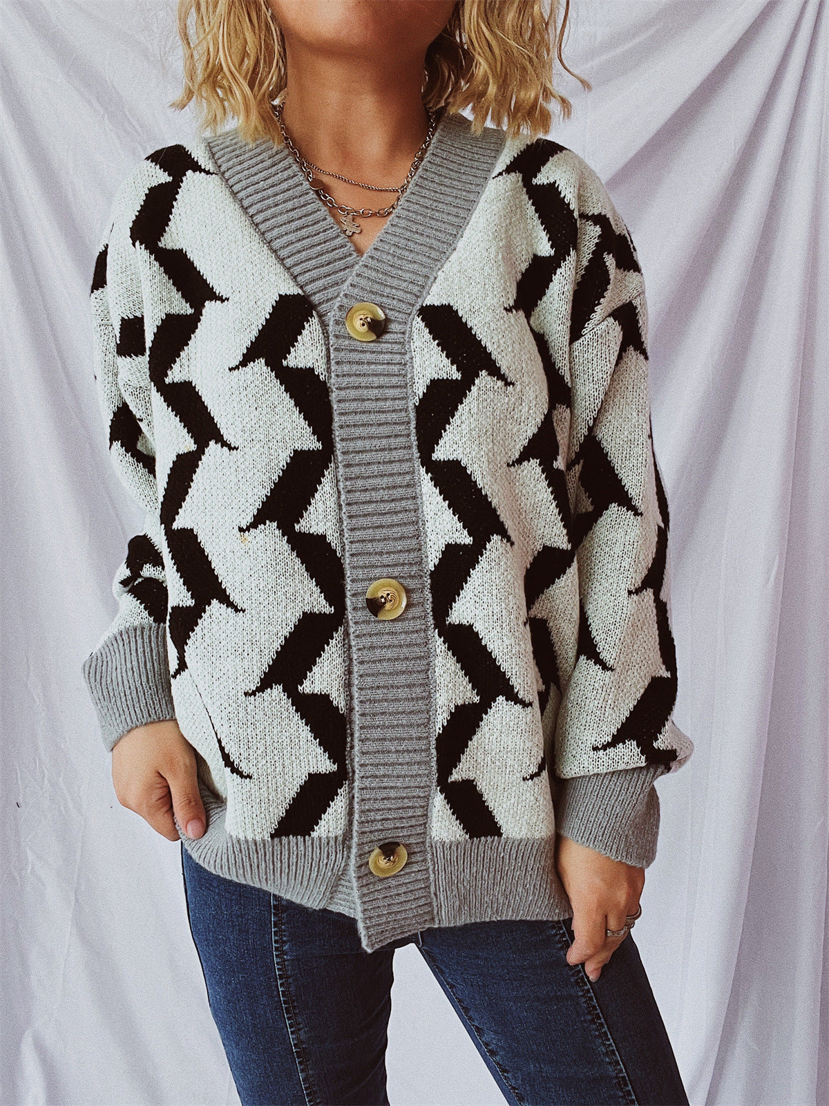 Damen Strickjacke Geometrisches Muster Norvielle