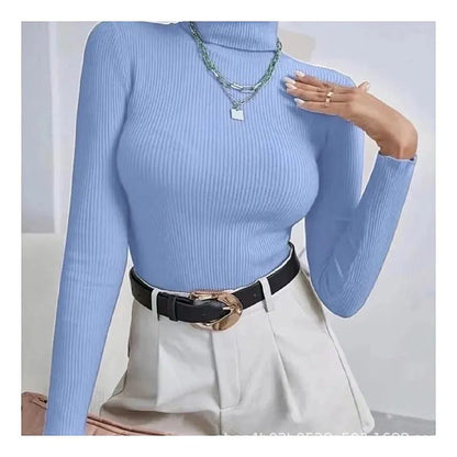 Damen Rollkragenpullover Rippstruktur Langarm Norvielle