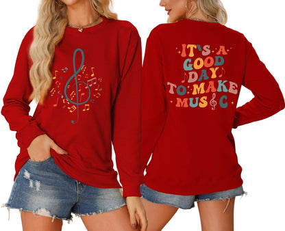 Damen Sweatshirt Musik Motiv Weiß