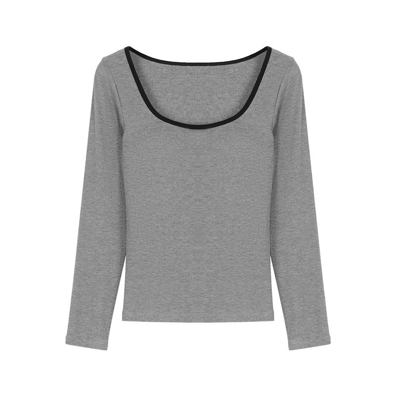 Damen Langarmshirt Kontrastausschnitt Norvielle