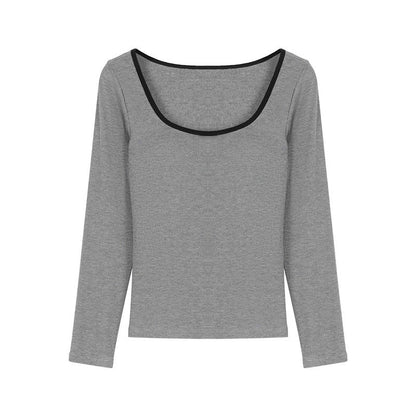 Damen Langarmshirt Kontrastausschnitt Norvielle
