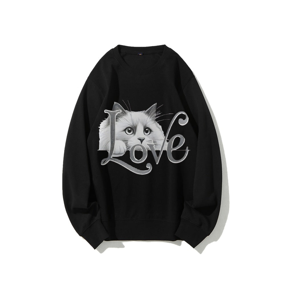 Damen Sweatshirt Katzenmotiv Lässiger Schnitt Norvielle