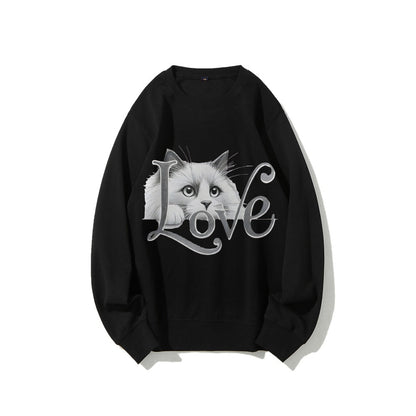 Damen Sweatshirt Katzenmotiv Lässiger Schnitt Norvielle
