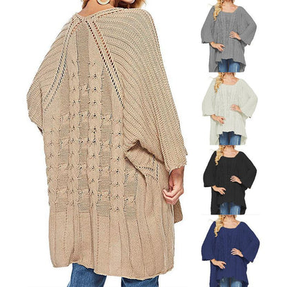 Damen Grobstrick-Poncho Zopfmuster Weite Ärmel Norvielle - Norvielle