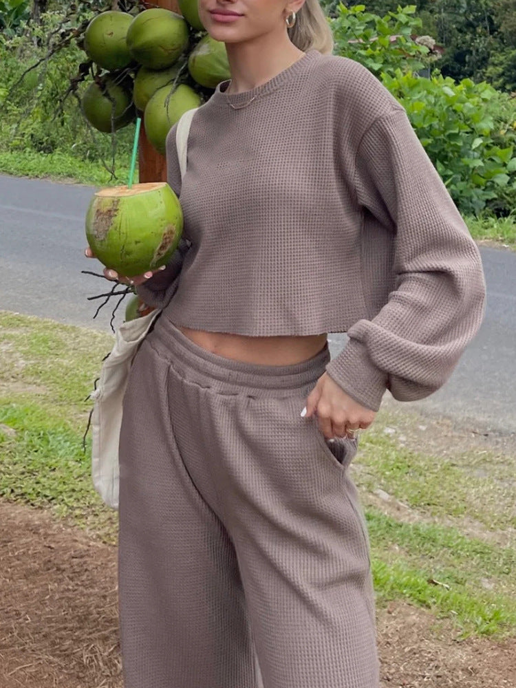 Damen Set Cropped Sweatshirt und weite Hosen Norvielle