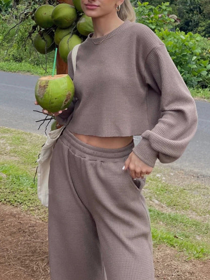 Damen Set Cropped Sweatshirt und weite Hosen Norvielle