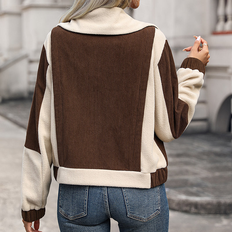 Damen Fleecejacke Abnehmbare Kapuze Kontrastdetails Norvielle