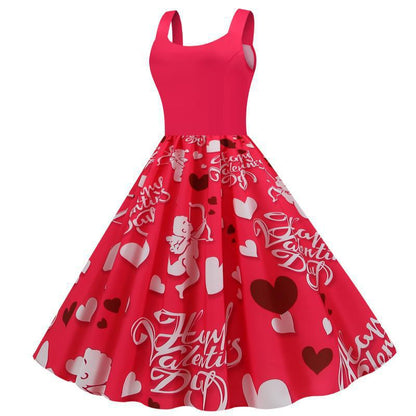 Damen Swing-Kleid mit Herzmotiven Rosa