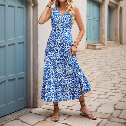 Damen Maxikleid Florales Muster Knöpfe Norvielle