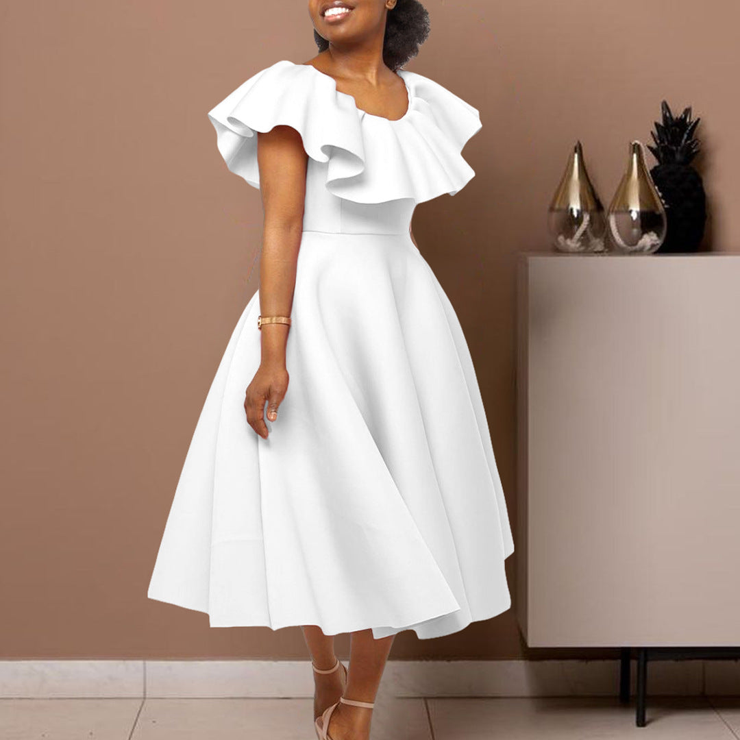Damen Midikleid Elegant Volant Tailliert Norvielle