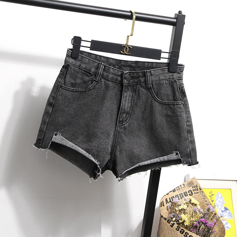 Damen Jeansshorts Hochbund Fransensaum