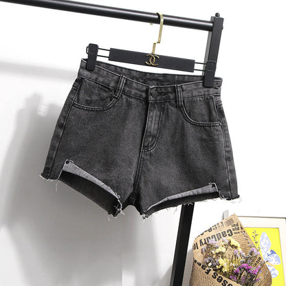 Damen Jeansshorts Hochbund Fransensaum