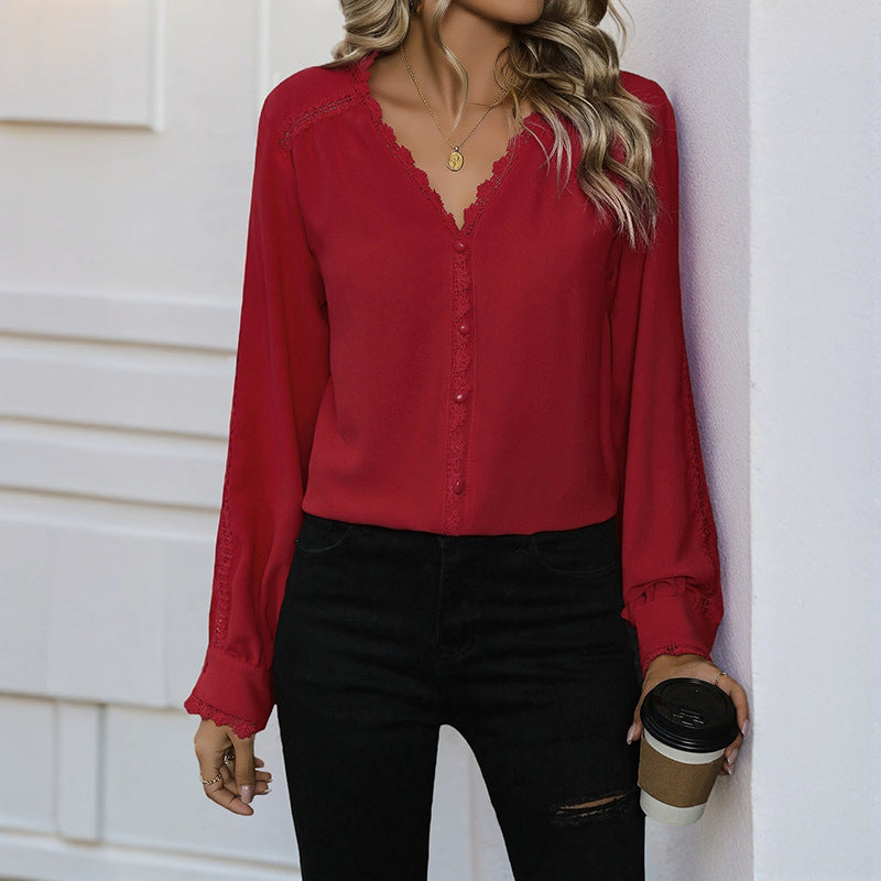 Damen Bluse Rüschendetails Knopfverschluss Norvielle