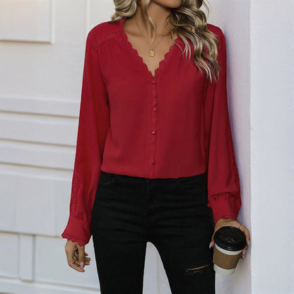 Damen Bluse Rüschendetails Knopfverschluss Norvielle