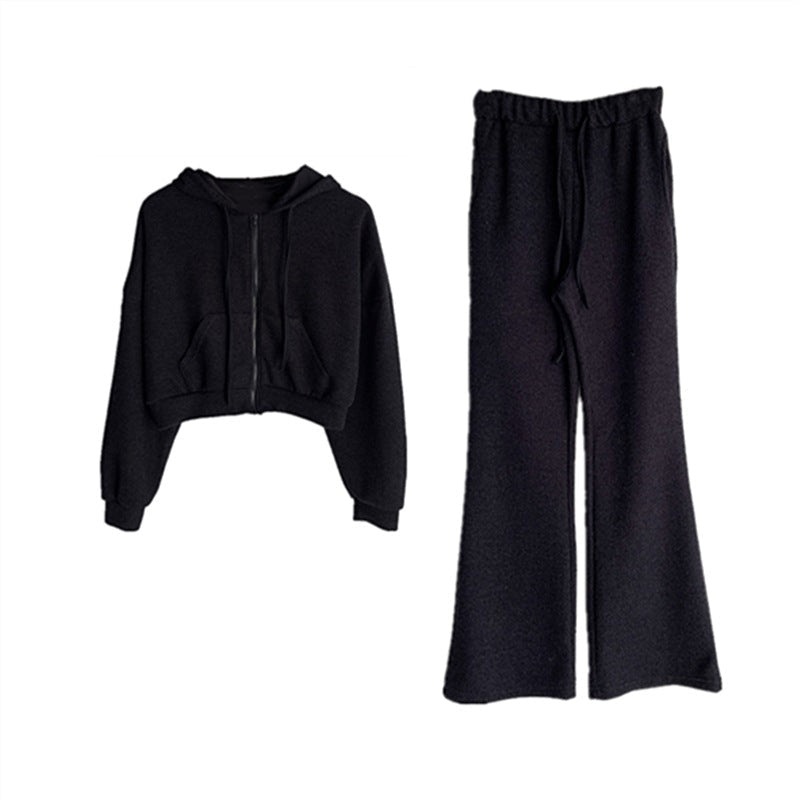 Damen Loungewear-Set Cropped-Hoodie Weites Bein Norvielle