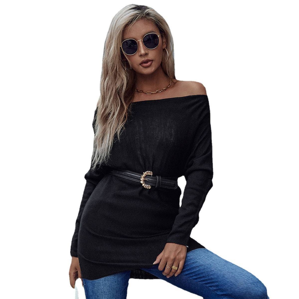 Damen Tunika Schulterfrei Elegante Raffung Norvielle
