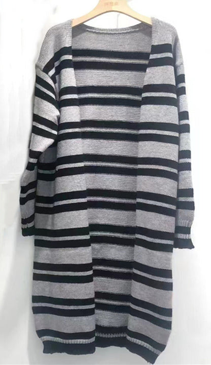 Damen Grobstrick-Cardigan Breite Streifen Lässig Norvielle