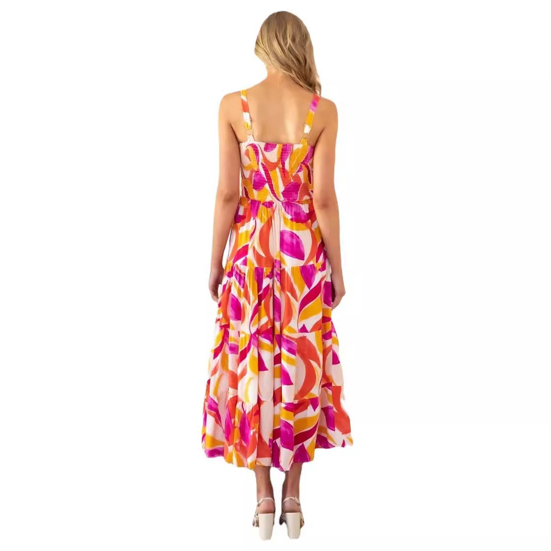 Damen Maxikleid Boho Blumenmuster Elastisch Bunt