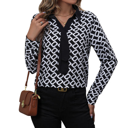 Damen Bluse Grafisches Muster Elegante Schleife Bluse Norvielle