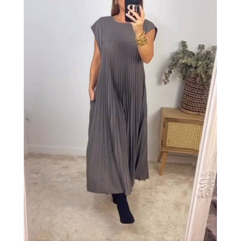 Damen Maxikleid Plissiert Eleganter Schnitt Dekorative Details