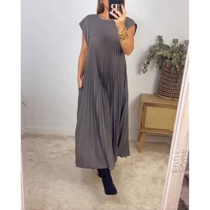 Damen Maxikleid Plissiert Eleganter Schnitt Dekorative Details