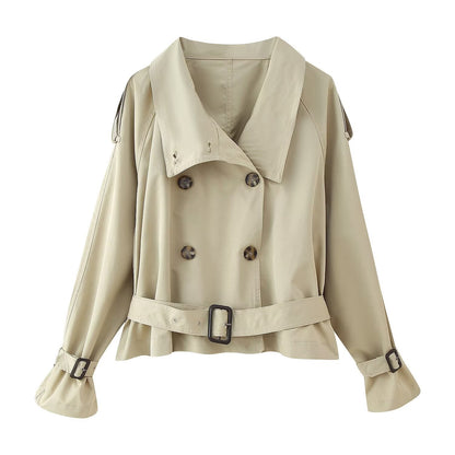Damen Trenchcoat Jacke mit breitem Revers und Gürtel Norvielle