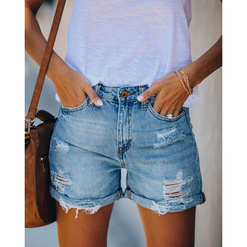 Damen Destroyed Denim Shorts aus Jeans - Norvielle
