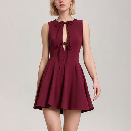 Damen Minikleid Tiefes Dekolleté Bindeband Schwarz - Norvielle