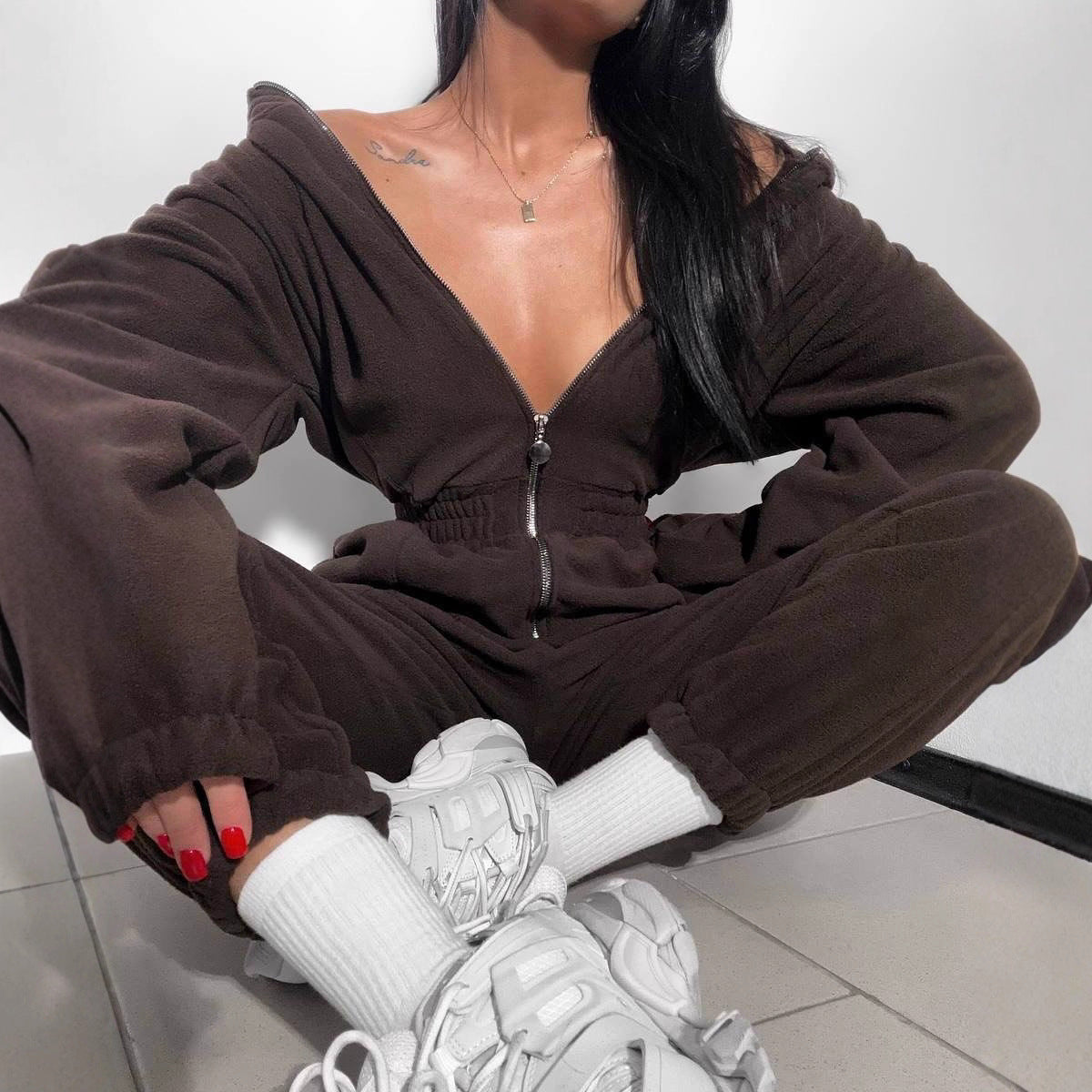 Damen Fleece-Overall mit Reißverschluss und Kapuze - Norvielle
