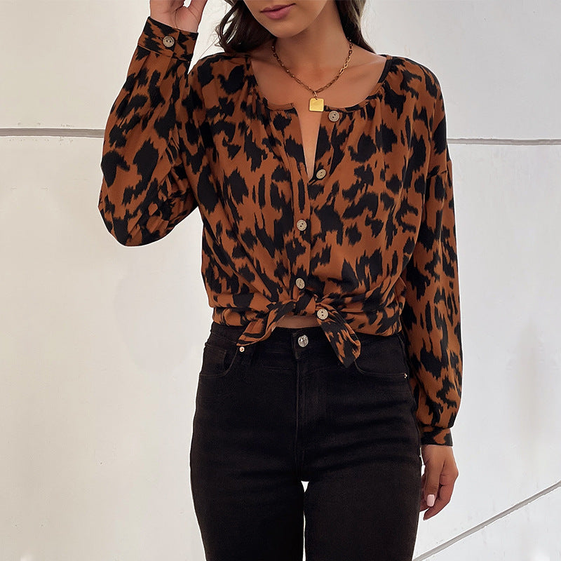 Damen Bluse Animalprint Knotenverschluss Norvielle