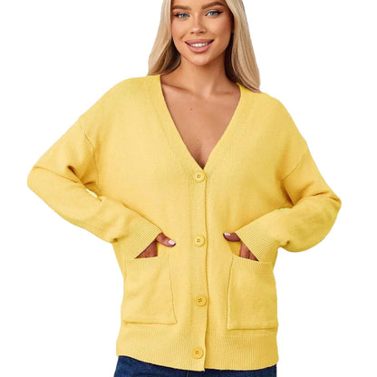 Damen Strickcardigan V-Ausschnitt Taschen Norvielle