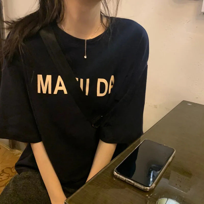 Damen T-Shirt Komfort aus Baumwolle mit Schriftzug