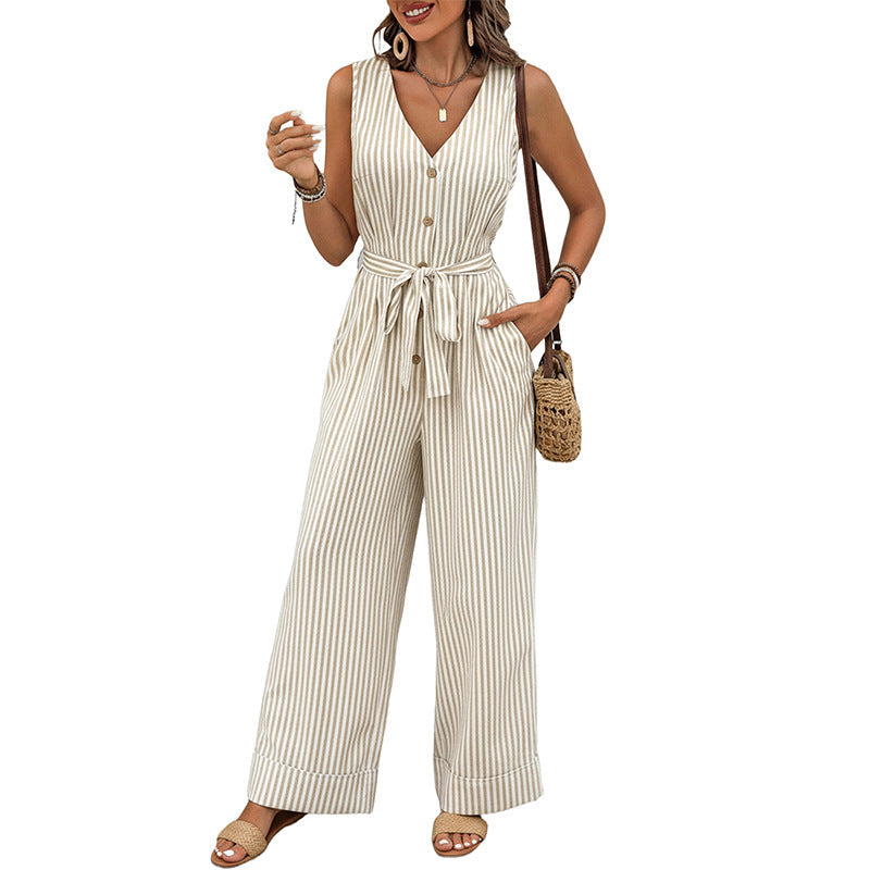 Damen Jumpsuit Breite Beine Taillengürtel Norvielle