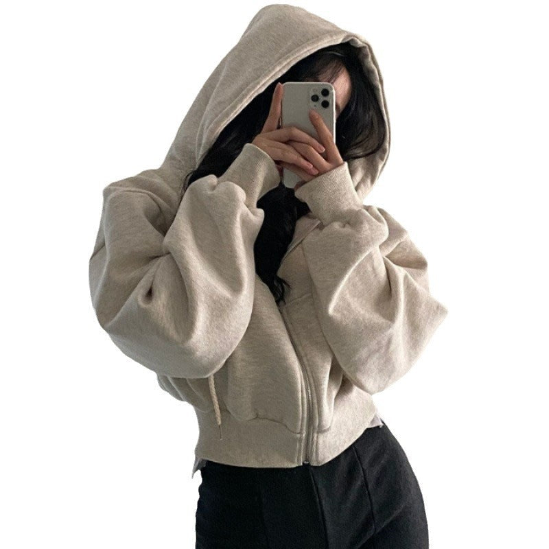 Damen Cropped Kapuzenjacke Kängurutasche Norvielle