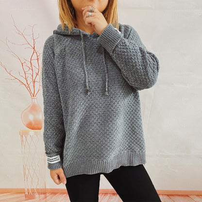 Damen Hoodie Strukturiertes Gewebe Moderner Kordelzug Beige