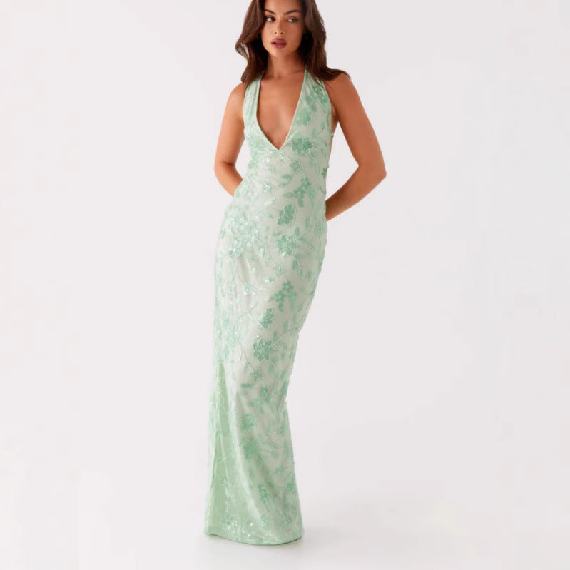 Damen Langarmkleid Spitze V-Ausschnitt Elegant Blumenmuster