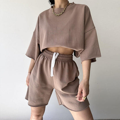 Damen Oversized Freizeitset Kurzärmelig Weite Shorts Norvielle
