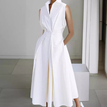 Damen Midi-Kleid V-Ausschnitt Taschen Norvielle