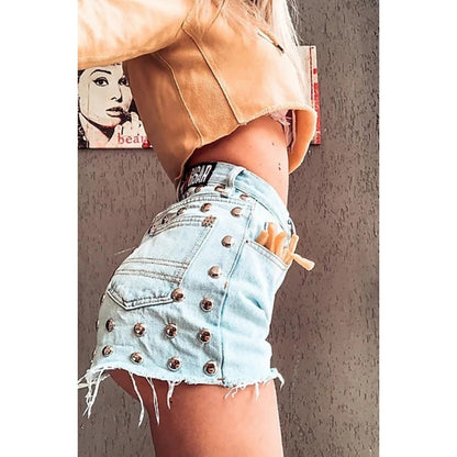 Damen Jeansrock Lässiger Schnitt Mit Nieten Blau - Norvielle