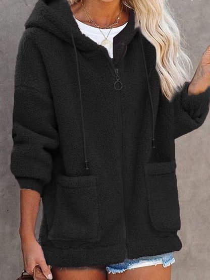 Damen Fleece Hoodiejacke Mit Taschen Hochwertig