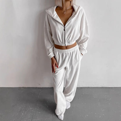 Damen Velours Sweatsuit Hochkragen Reißverschluss Norvielle